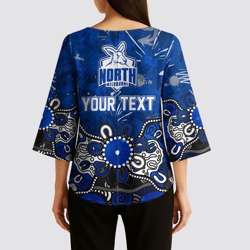 Personalized North Melbourne Kangaroos Kimono Sleeve Blouse Aboriginal Dot Painting Graffiti Style