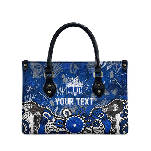 Personalized North Melbourne Kangaroos Leather Bag Aboriginal Dot Painting Graffiti Style