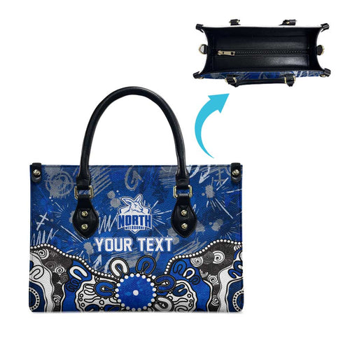 Personalized North Melbourne Kangaroos Leather Bag Aboriginal Dot Painting Graffiti Style