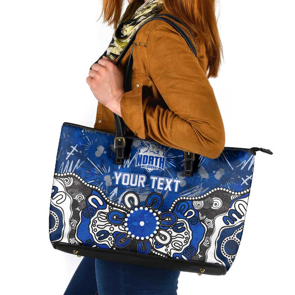 Personalized North Melbourne Kangaroos Leather Tote Bag Aboriginal Dot Painting Graffiti Style
