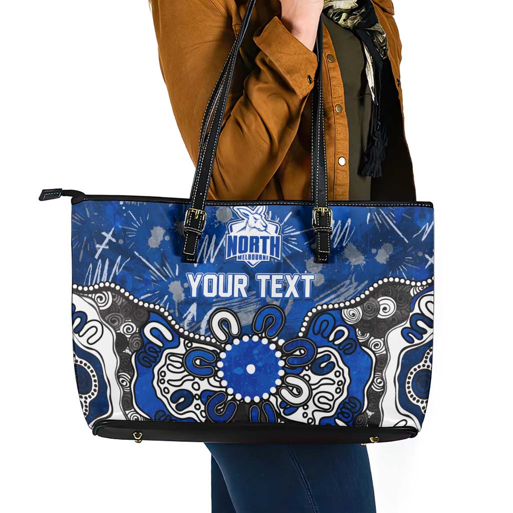 Personalized North Melbourne Kangaroos Leather Tote Bag Aboriginal Dot Painting Graffiti Style