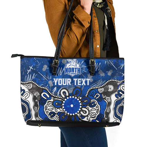 Personalized North Melbourne Kangaroos Leather Tote Bag Aboriginal Dot Painting Graffiti Style