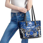 Personalized North Melbourne Kangaroos Leather Tote Bag Aboriginal Dot Painting Graffiti Style