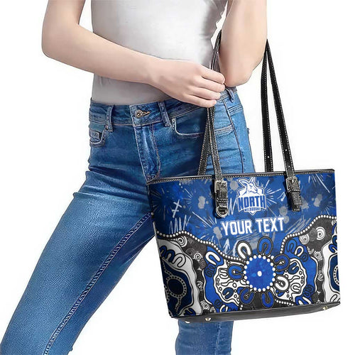 Personalized North Melbourne Kangaroos Leather Tote Bag Aboriginal Dot Painting Graffiti Style