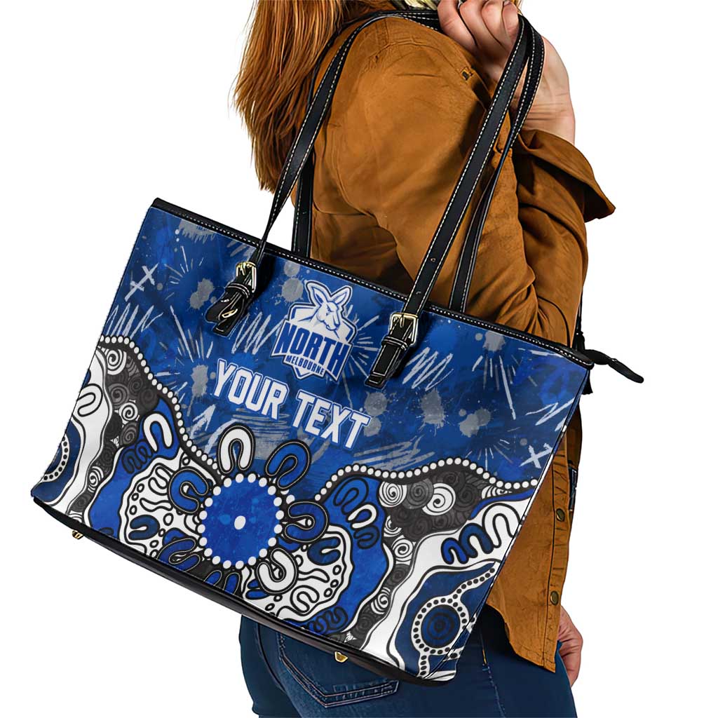 Personalized North Melbourne Kangaroos Leather Tote Bag Aboriginal Dot Painting Graffiti Style