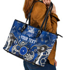 Personalized North Melbourne Kangaroos Leather Tote Bag Aboriginal Dot Painting Graffiti Style