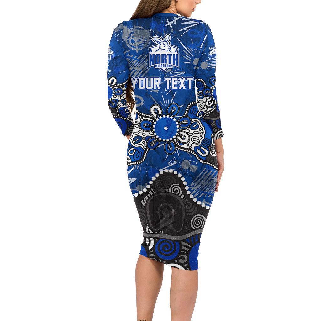 Personalized North Melbourne Kangaroos Long Sleeve Bodycon Dress Aboriginal Dot Painting Graffiti Style