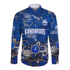Personalized North Melbourne Kangaroos Long Sleeve Button Shirt Aboriginal Dot Painting Graffiti Style