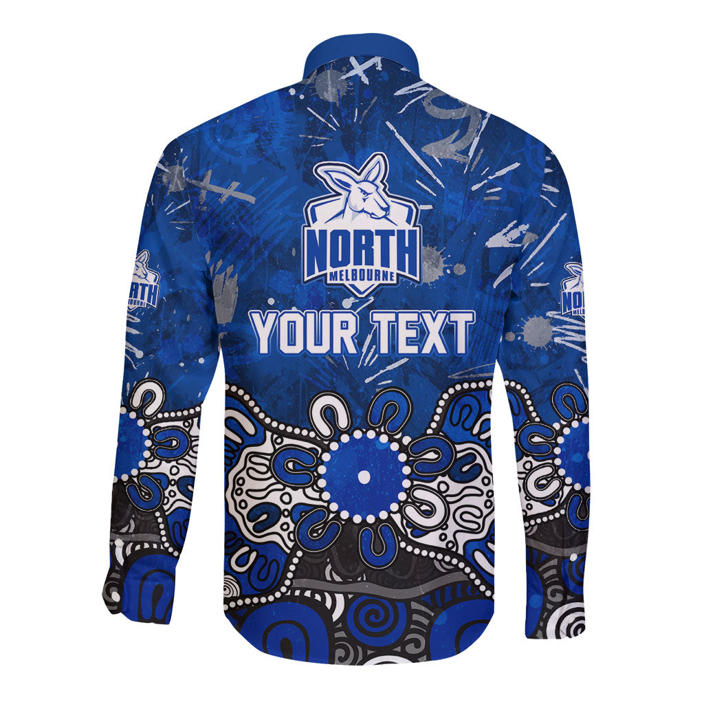 Personalized North Melbourne Kangaroos Long Sleeve Button Shirt Aboriginal Dot Painting Graffiti Style