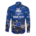 Personalized North Melbourne Kangaroos Long Sleeve Button Shirt Aboriginal Dot Painting Graffiti Style