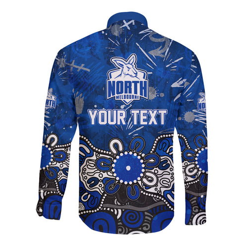 Personalized North Melbourne Kangaroos Long Sleeve Button Shirt Aboriginal Dot Painting Graffiti Style