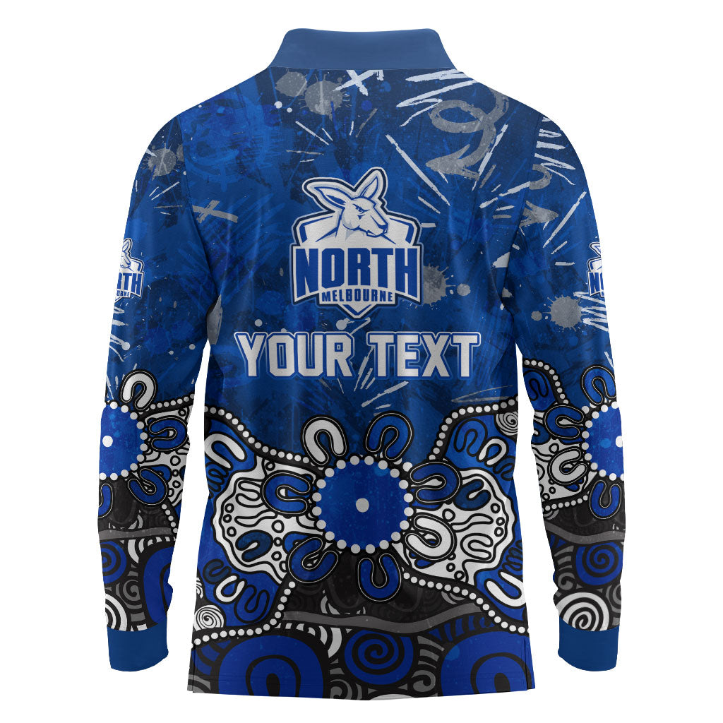 Personalized North Melbourne Kangaroos Long Sleeve Polo Shirt Aboriginal Dot Painting Graffiti Style
