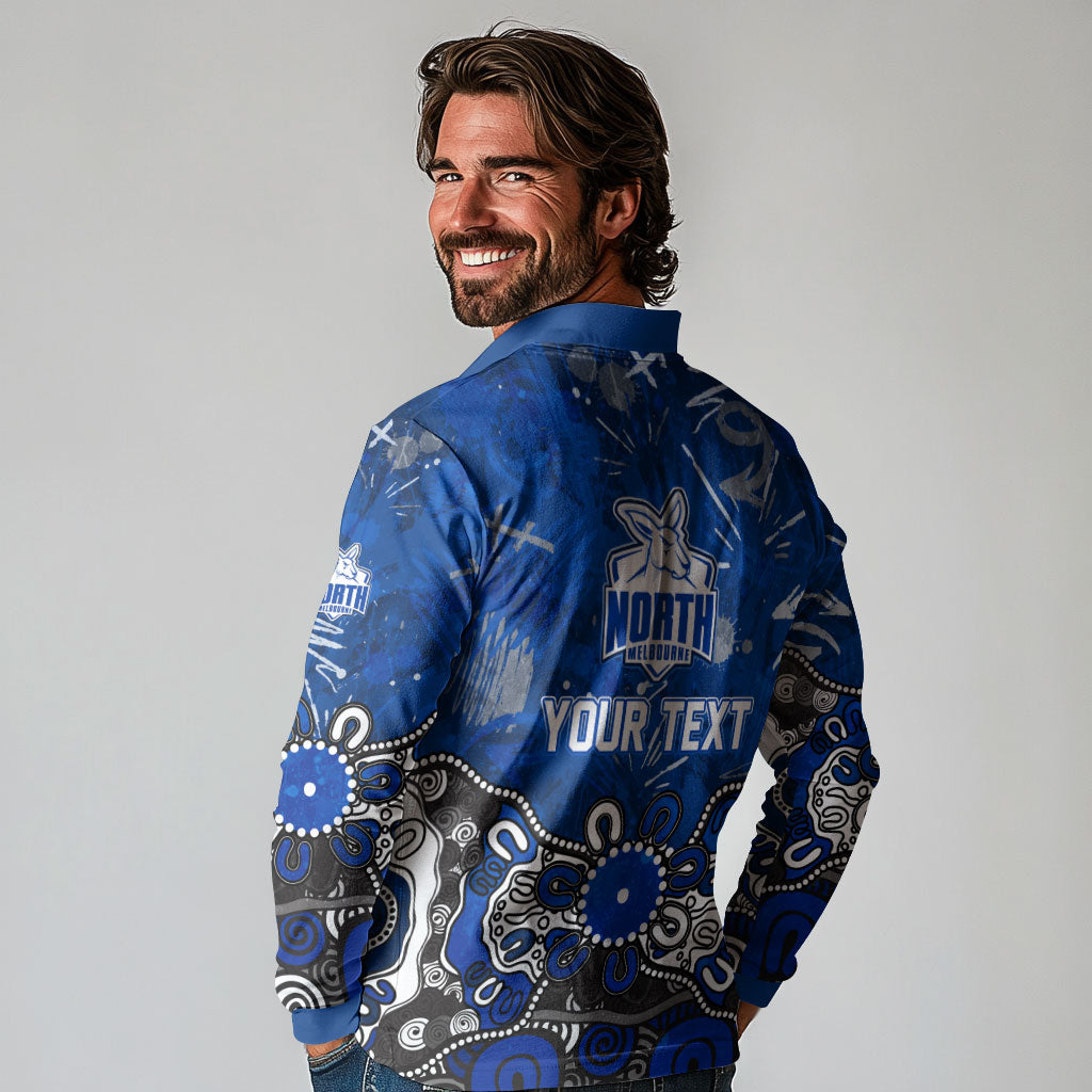 Personalized North Melbourne Kangaroos Long Sleeve Polo Shirt Aboriginal Dot Painting Graffiti Style