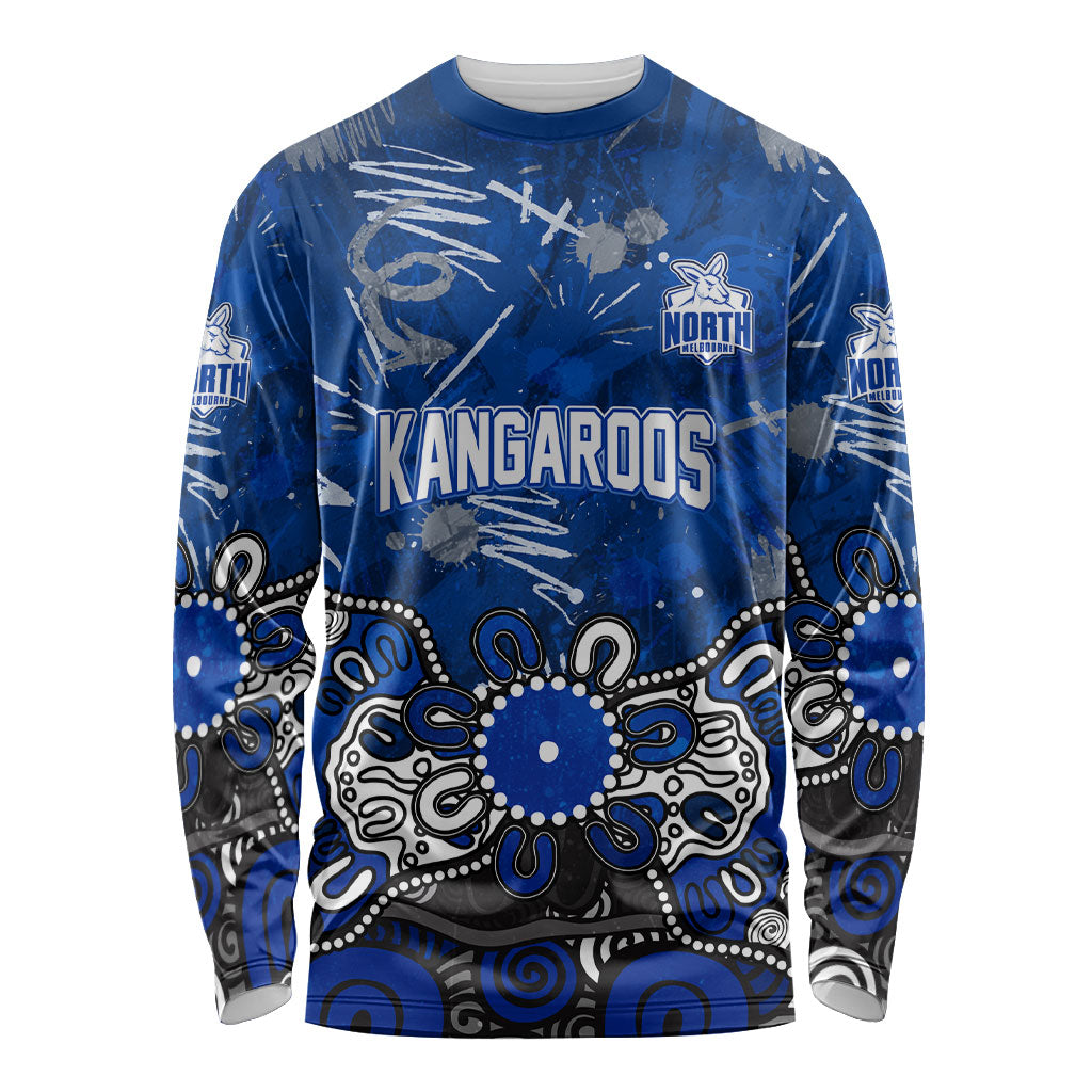 Personalized North Melbourne Kangaroos Long Sleeve Shirt Aboriginal Dot Painting Graffiti Style