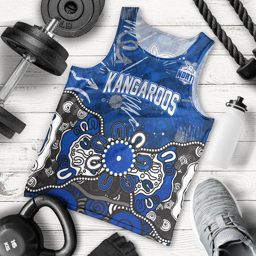 Personalized North Melbourne Kangaroos Men Tank Top Aboriginal Dot Painting Graffiti Style