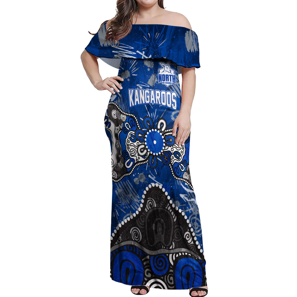 Personalized North Melbourne Kangaroos Off Shoulder Maxi Dress Aboriginal Dot Painting Graffiti Style