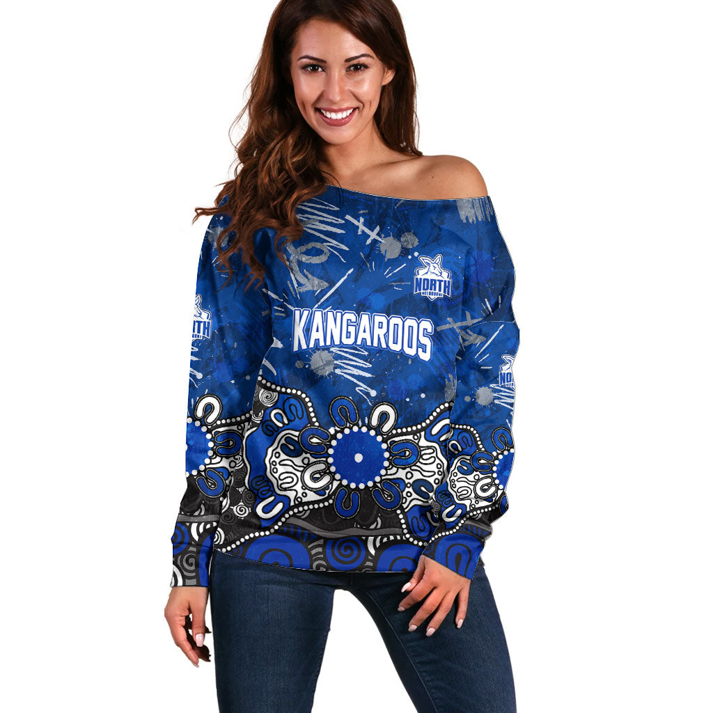 Personalized North Melbourne Kangaroos Off Shoulder Sweater Aboriginal Dot Painting Graffiti Style