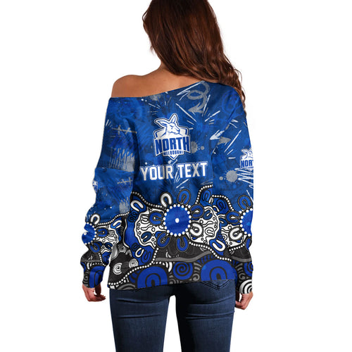 Personalized North Melbourne Kangaroos Off Shoulder Sweater Aboriginal Dot Painting Graffiti Style