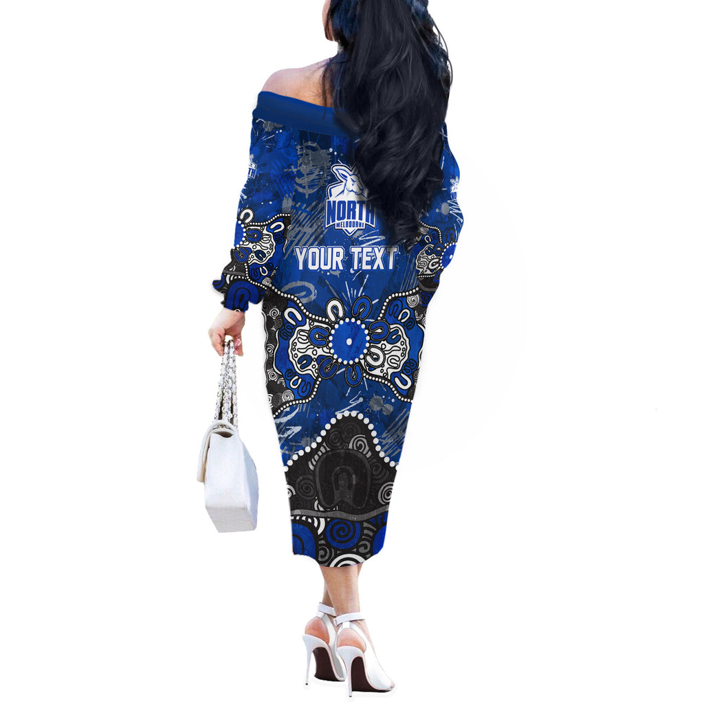 Personalized North Melbourne Kangaroos Off The Shoulder Long Sleeve Dress Aboriginal Dot Painting Graffiti Style