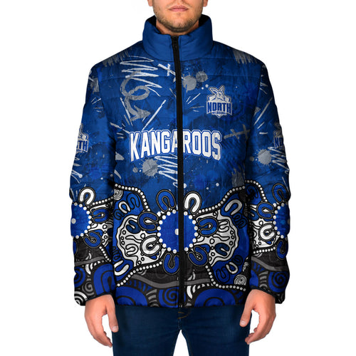 Personalized North Melbourne Kangaroos Padded Jacket Aboriginal Dot Painting Graffiti Style