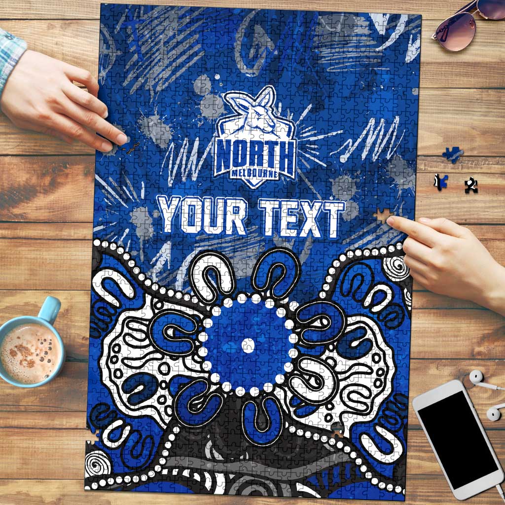 Personalized North Melbourne Kangaroos Puzzle Aboriginal Dot Painting Graffiti Style