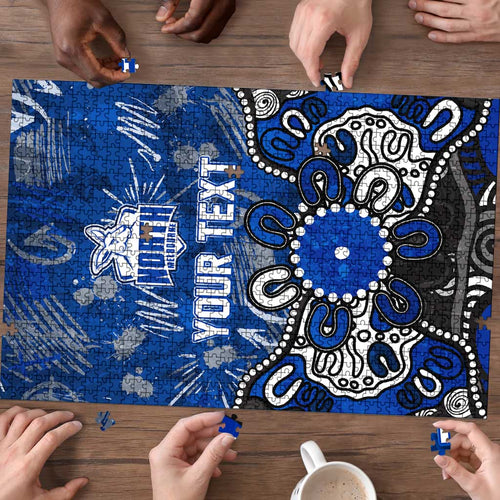 Personalized North Melbourne Kangaroos Puzzle Aboriginal Dot Painting Graffiti Style