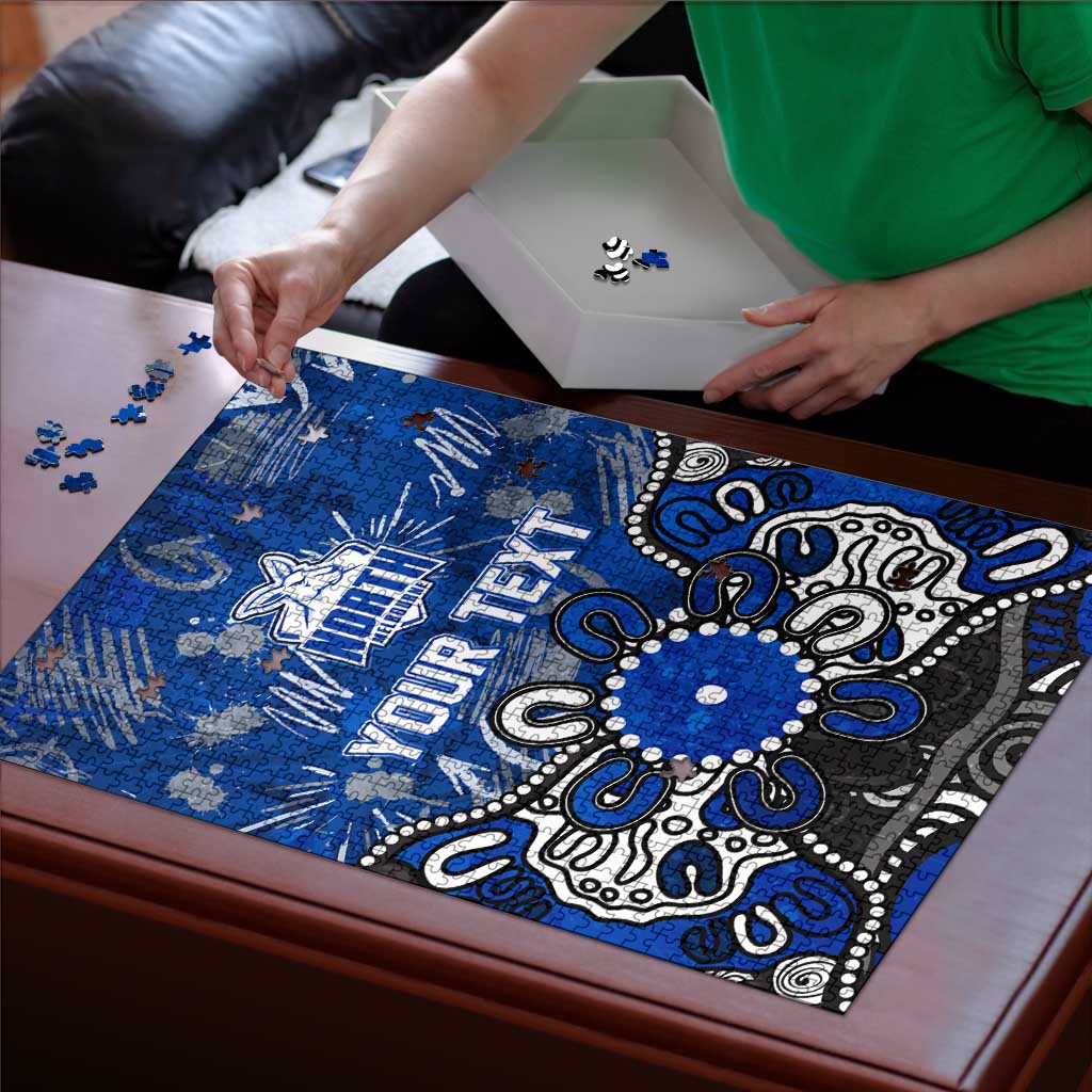 Personalized North Melbourne Kangaroos Puzzle Aboriginal Dot Painting Graffiti Style
