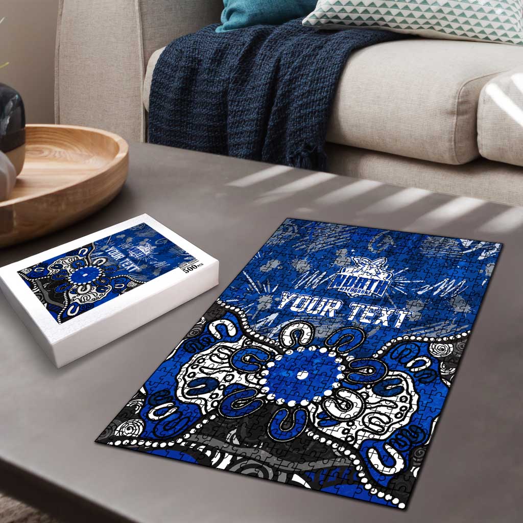 Personalized North Melbourne Kangaroos Puzzle Aboriginal Dot Painting Graffiti Style