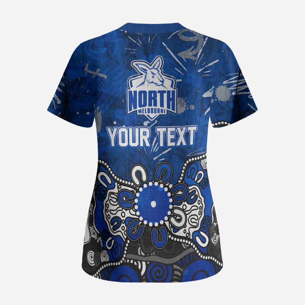 Personalized North Melbourne Kangaroos Scrub Top Aboriginal Dot Painting Graffiti Style