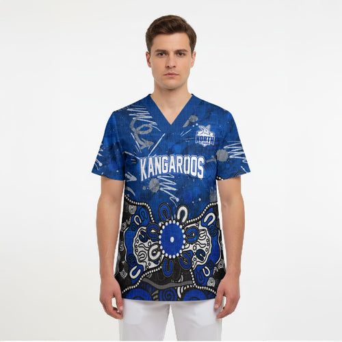 Personalized North Melbourne Kangaroos Scrub Top Aboriginal Dot Painting Graffiti Style