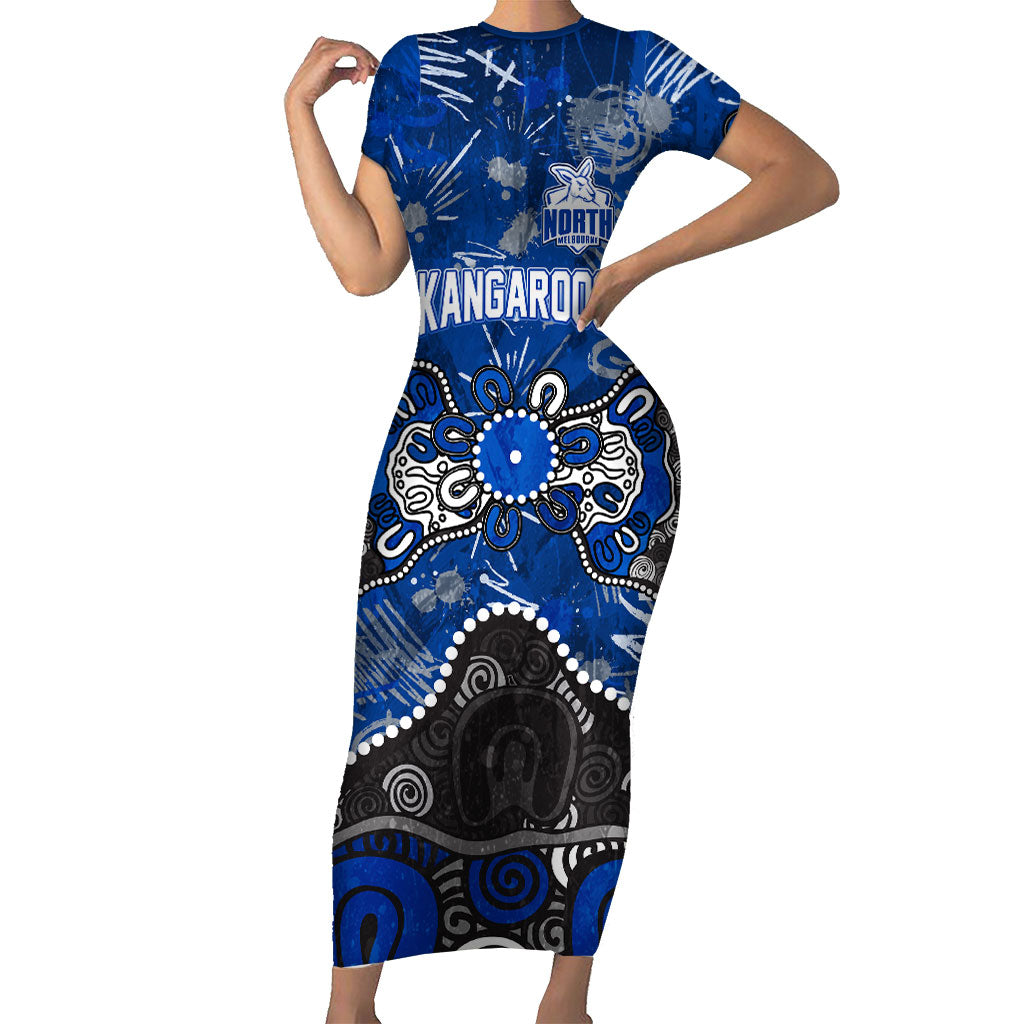 Personalized North Melbourne Kangaroos Short Sleeve Bodycon Dress Aboriginal Dot Painting Graffiti Style