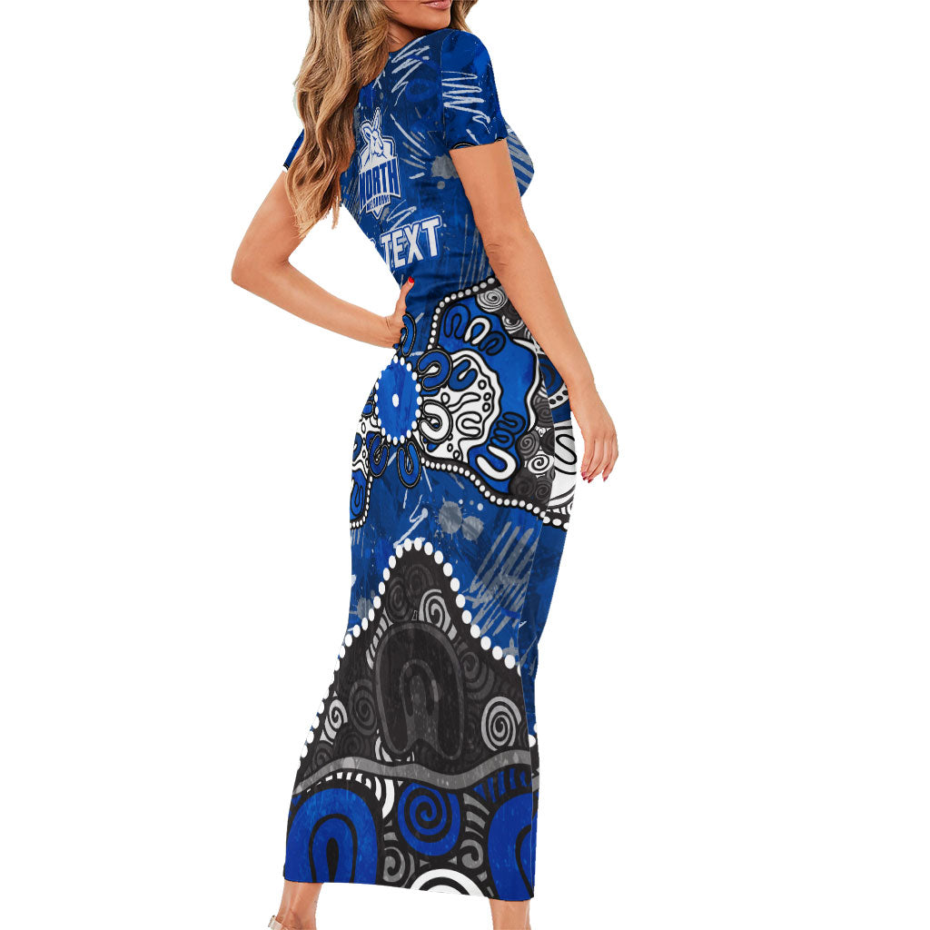 Personalized North Melbourne Kangaroos Short Sleeve Bodycon Dress Aboriginal Dot Painting Graffiti Style