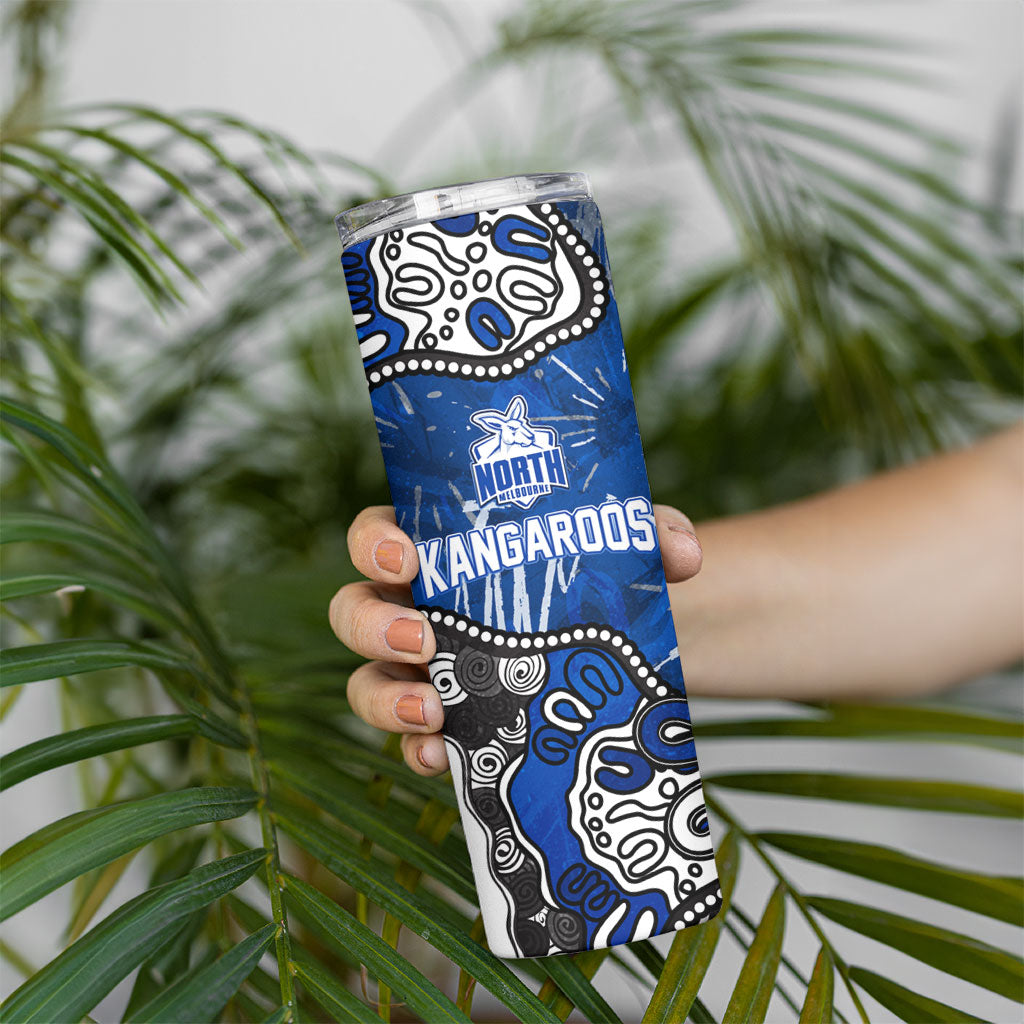 Personalized North Melbourne Kangaroos Skinny Tumbler Aboriginal Dot Painting Graffiti Style