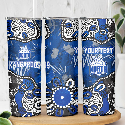 Personalized North Melbourne Kangaroos Skinny Tumbler Aboriginal Dot Painting Graffiti Style