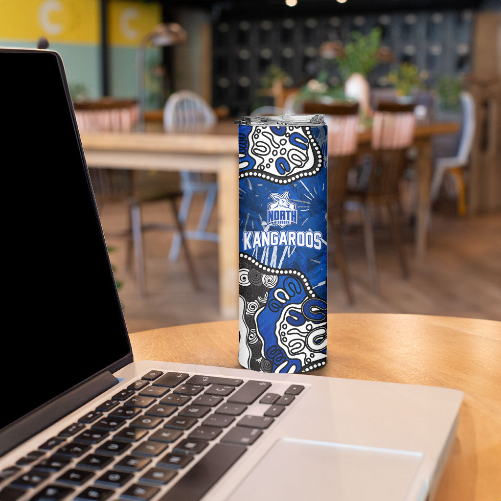 Personalized North Melbourne Kangaroos Skinny Tumbler Aboriginal Dot Painting Graffiti Style