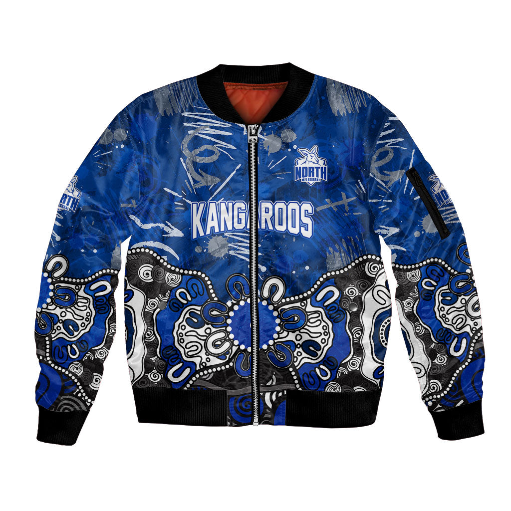 Personalized North Melbourne Kangaroos Sleeve Zip Bomber Jacket Aboriginal Dot Painting Graffiti Style