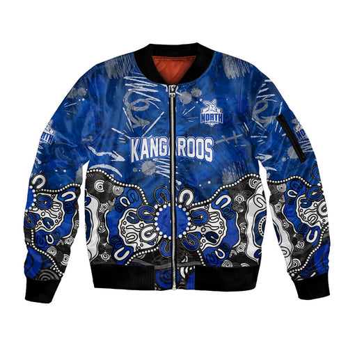 Personalized North Melbourne Kangaroos Sleeve Zip Bomber Jacket Aboriginal Dot Painting Graffiti Style
