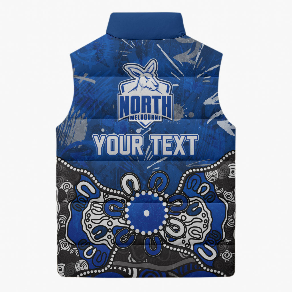 Personalized North Melbourne Kangaroos Sleeveless Puffer Jacket Aboriginal Dot Painting Graffiti Style