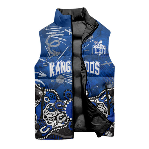 Personalized North Melbourne Kangaroos Sleeveless Puffer Jacket Aboriginal Dot Painting Graffiti Style