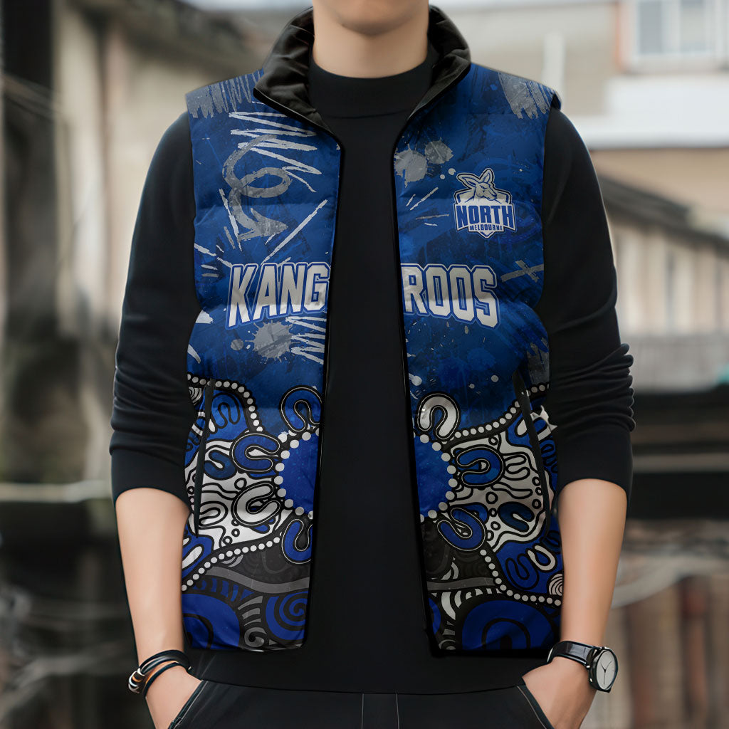 Personalized North Melbourne Kangaroos Sleeveless Puffer Jacket Aboriginal Dot Painting Graffiti Style