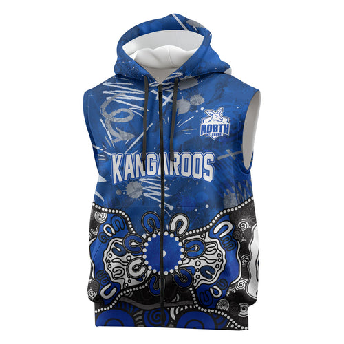 Personalized North Melbourne Kangaroos Sleeveless Zip Hoodie Aboriginal Dot Painting Graffiti Style