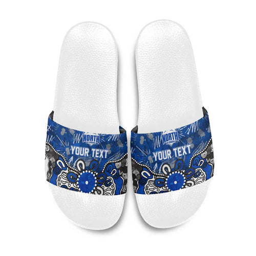 Personalized North Melbourne Kangaroos Slide Sandals Aboriginal Dot Painting Graffiti Style