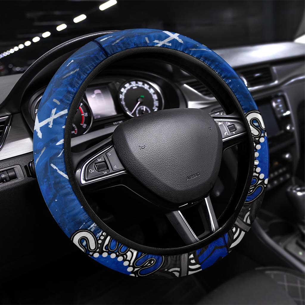 North Melbourne Kangaroos Steering Wheel Cover Aboriginal Dot Painting Graffiti Style