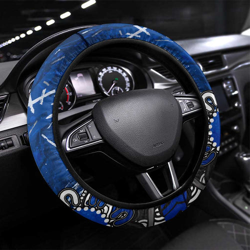 North Melbourne Kangaroos Steering Wheel Cover Aboriginal Dot Painting Graffiti Style