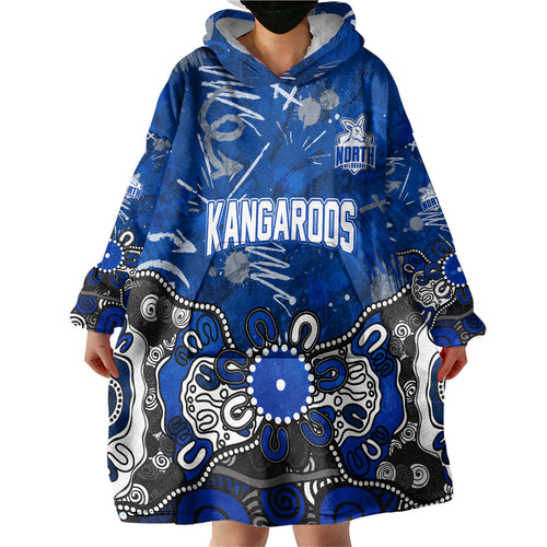 Personalized North Melbourne Kangaroos Wearable Blanket Hoodie Aboriginal Dot Painting Graffiti Style
