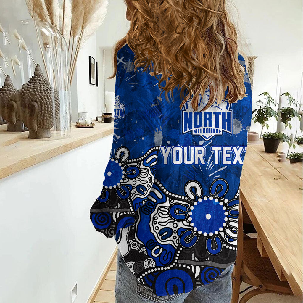 Personalized North Melbourne Kangaroos Women Casual Shirt Aboriginal Dot Painting Graffiti Style