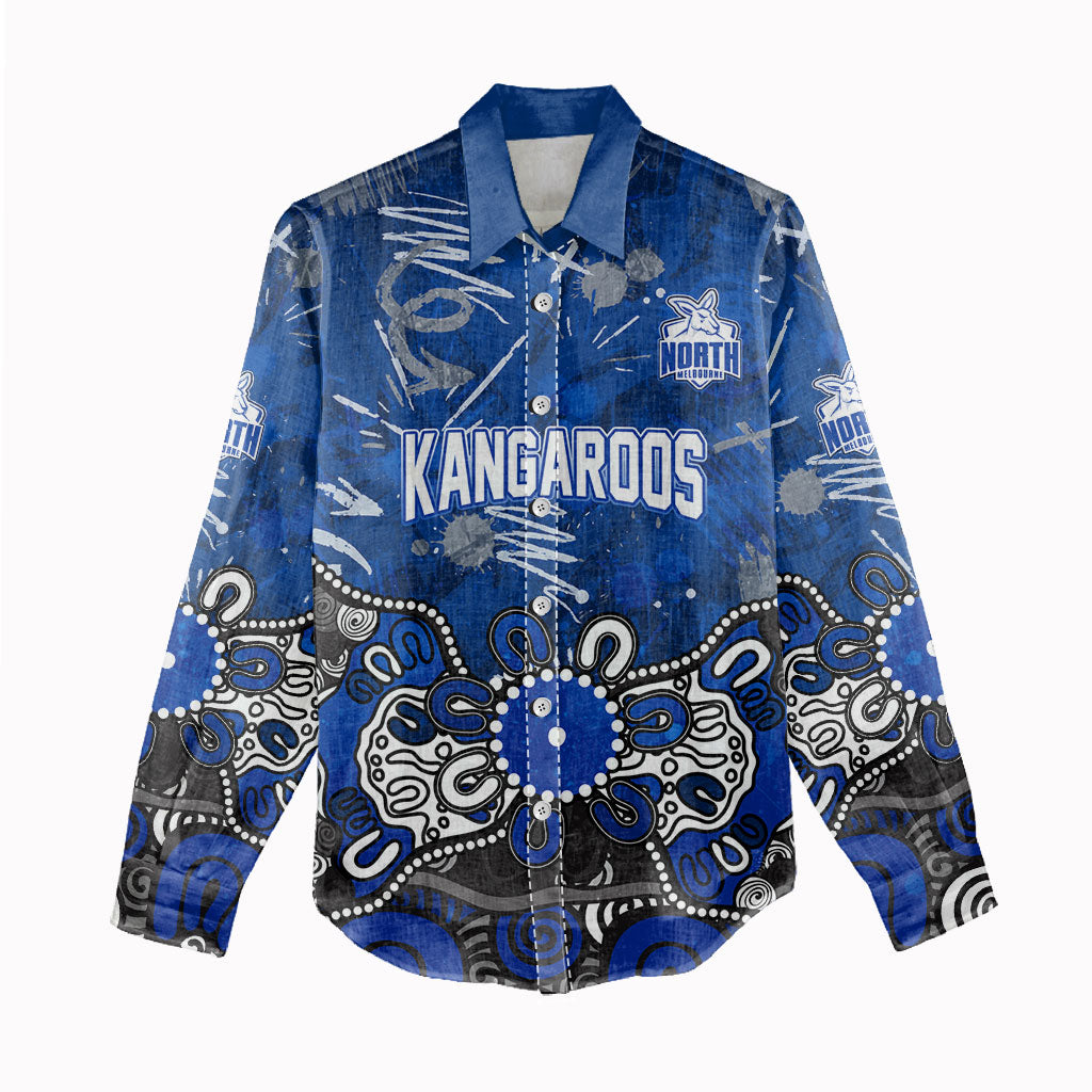 Personalized North Melbourne Kangaroos Women Casual Shirt Aboriginal Dot Painting Graffiti Style