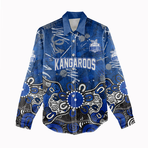 Personalized North Melbourne Kangaroos Women Casual Shirt Aboriginal Dot Painting Graffiti Style