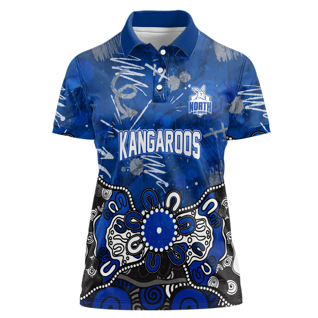 Personalized North Melbourne Kangaroos Women Polo Shirt Aboriginal Dot Painting Graffiti Style