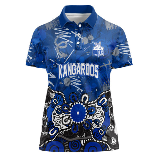 Personalized North Melbourne Kangaroos Women Polo Shirt Aboriginal Dot Painting Graffiti Style